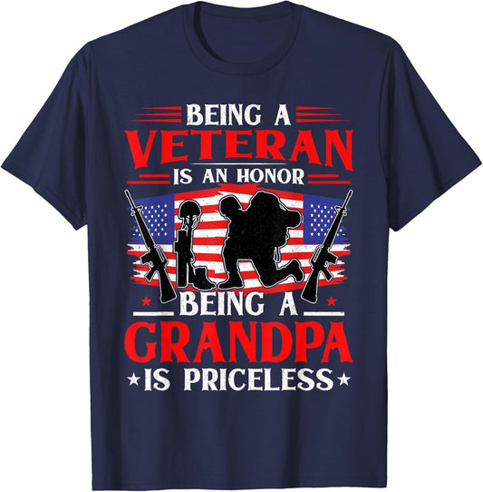 Being a Veteran is an Honor Being a Grandpa is Priceless T-Shirt - T-Shirt | Navy