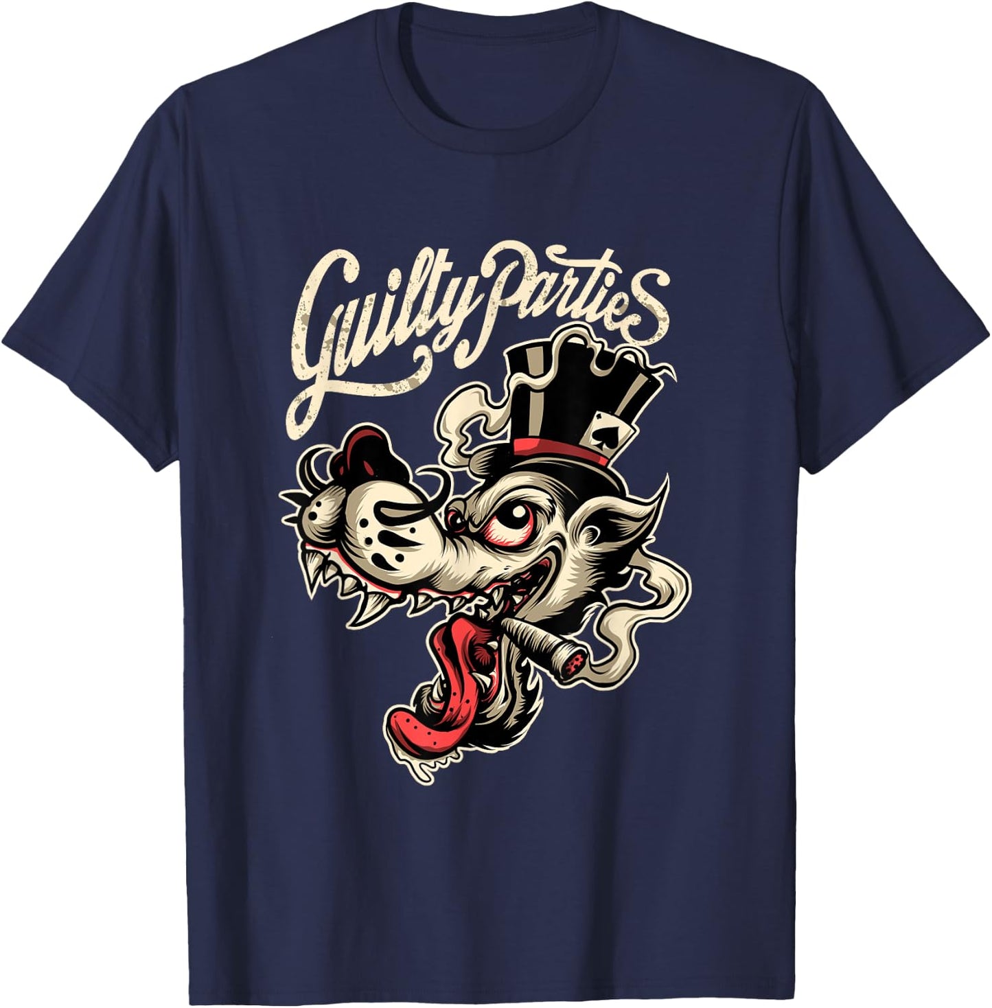 Rockabilly Greaser Wolf Man T-Shirt - T-Shirt | Navy