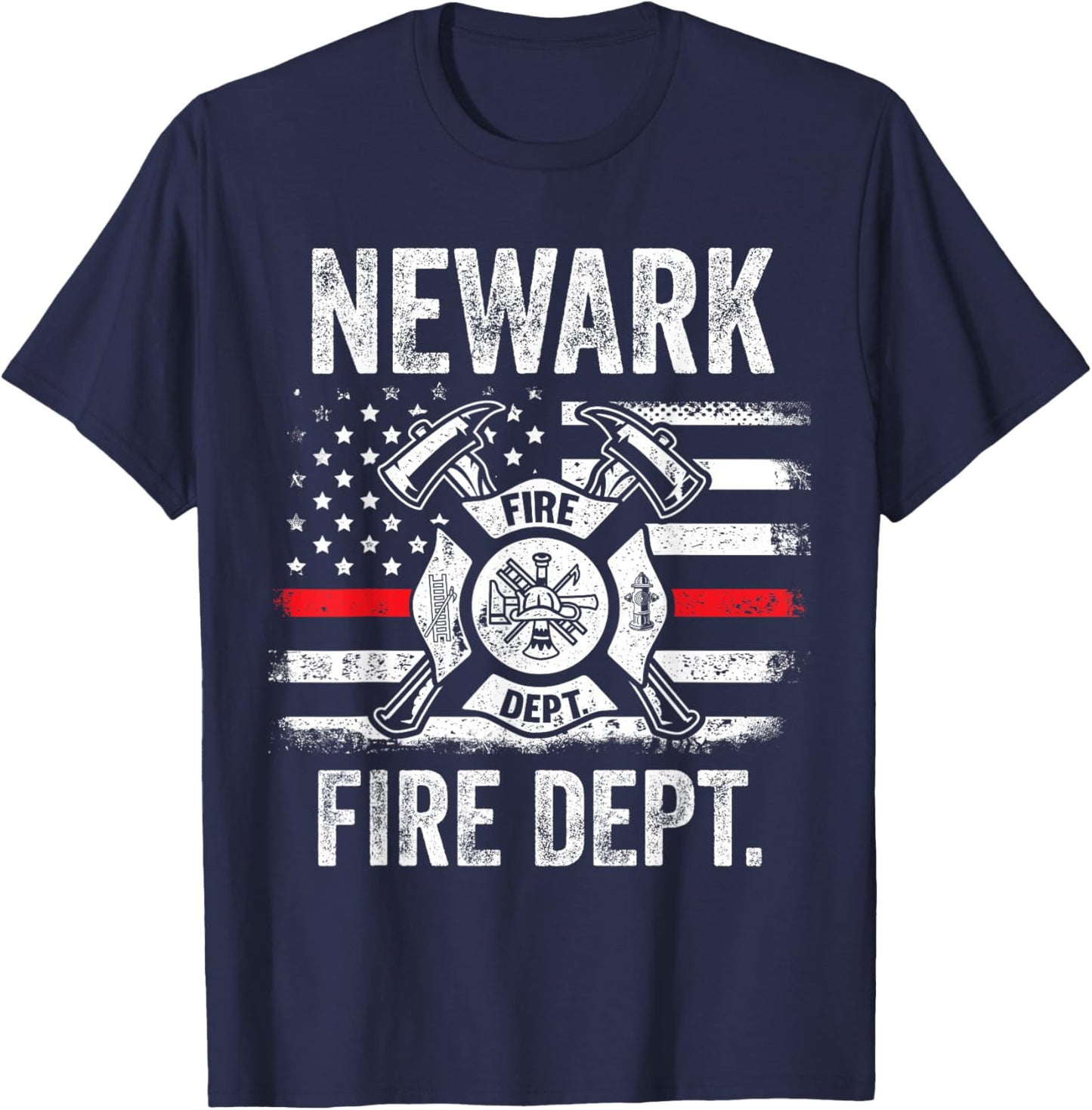 Newark Delaware Fire Department Thin Red Line Fireman T-Shirt - T-Shirt | Navy
