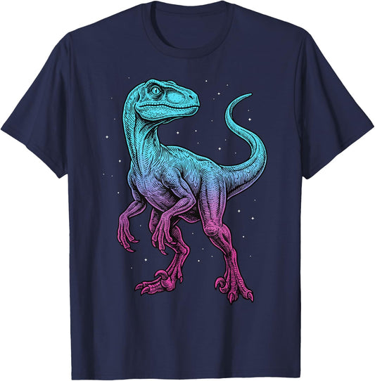 Velociraptor Illustration Dinosaur T-Shirt - T-Shirt | Navy