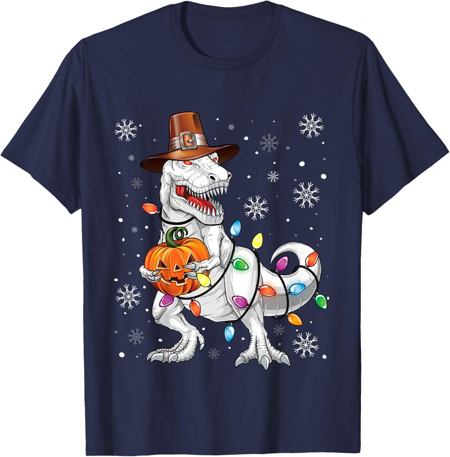 Kids Halloween Thanksgiving Christmas Hallothanksmas Dinosaur T-Shirt - T-Shirt | Navy