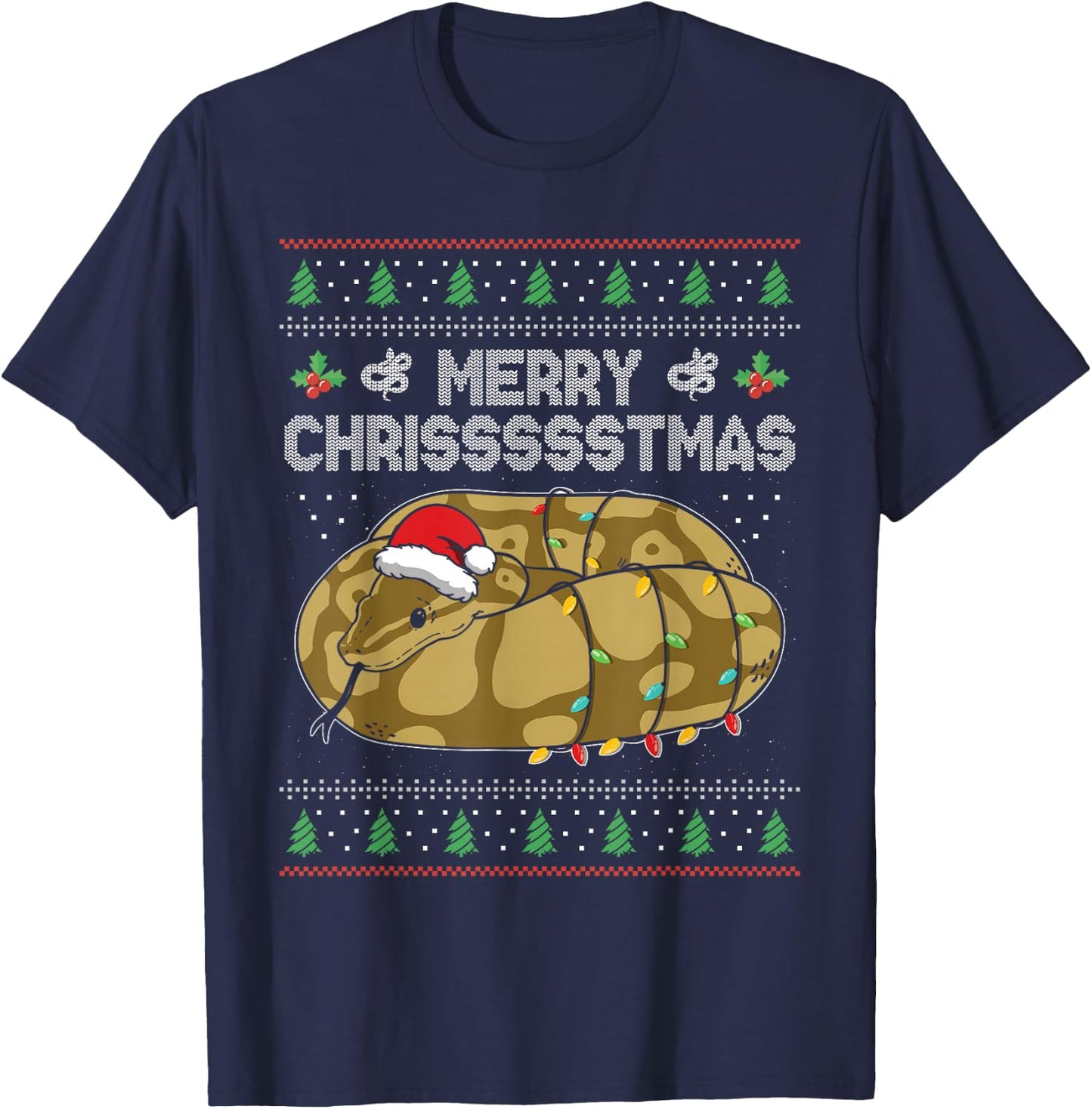 Merry Chrissssstmas Santa Hat Snake Reptile Christmas T-Shirt - T-Shirt | Navy