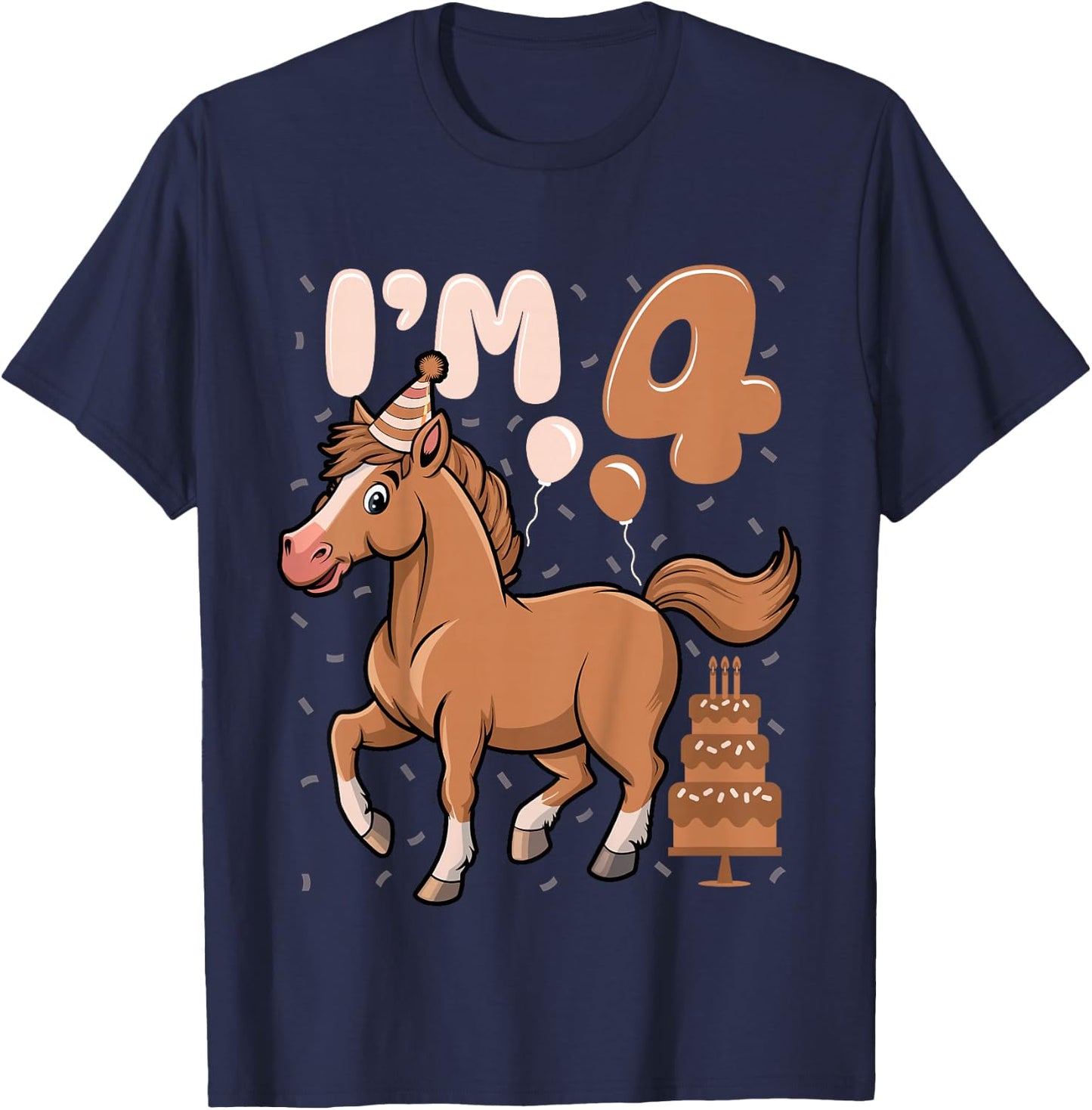 Kids I'm 4 Cute Horse Kids Four Years Old 4th Birthday Party T-Shirt - T-Shirt | Navy