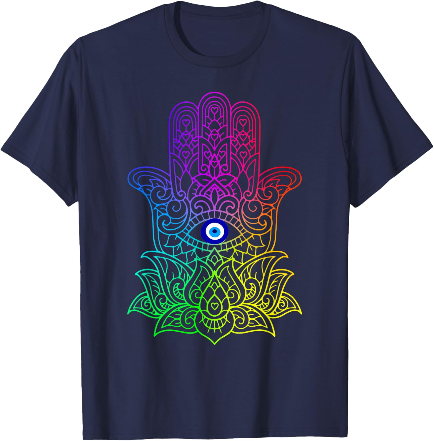 Hand of Hamsa Fatima Evil Turkish Tiger Eye T-Shirt - T-Shirt | Navy