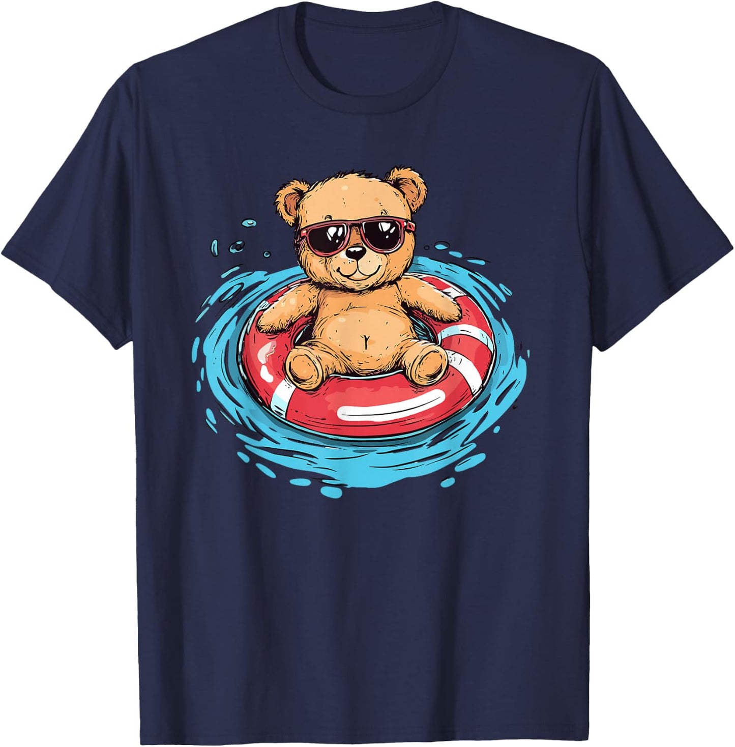 Chill Teddy Bear Pool Float Sunglasses T-Shirt - T-Shirt | Navy