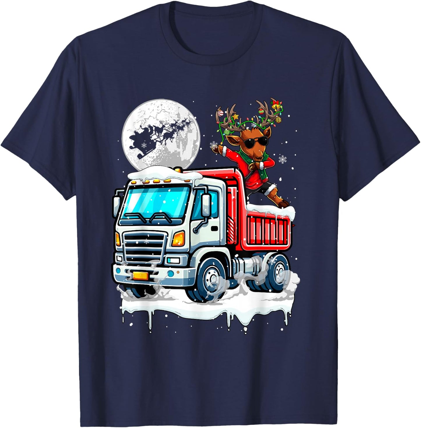 Dabbing Reindeer On Truck Christmas Driver Lover Kids T-Shirt - T-Shirt | Navy