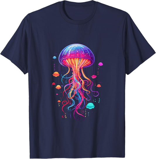 Jellyfish Ocean Animal Scuba Diving Rainbow Jelly Fish T-Shirt - T-Shirt | Navy