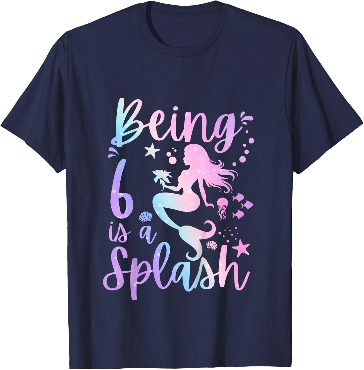6 Year Old 6th Mermaid Birthday Under Sea Party Themed T-Shirt - T-Shirt | Navy