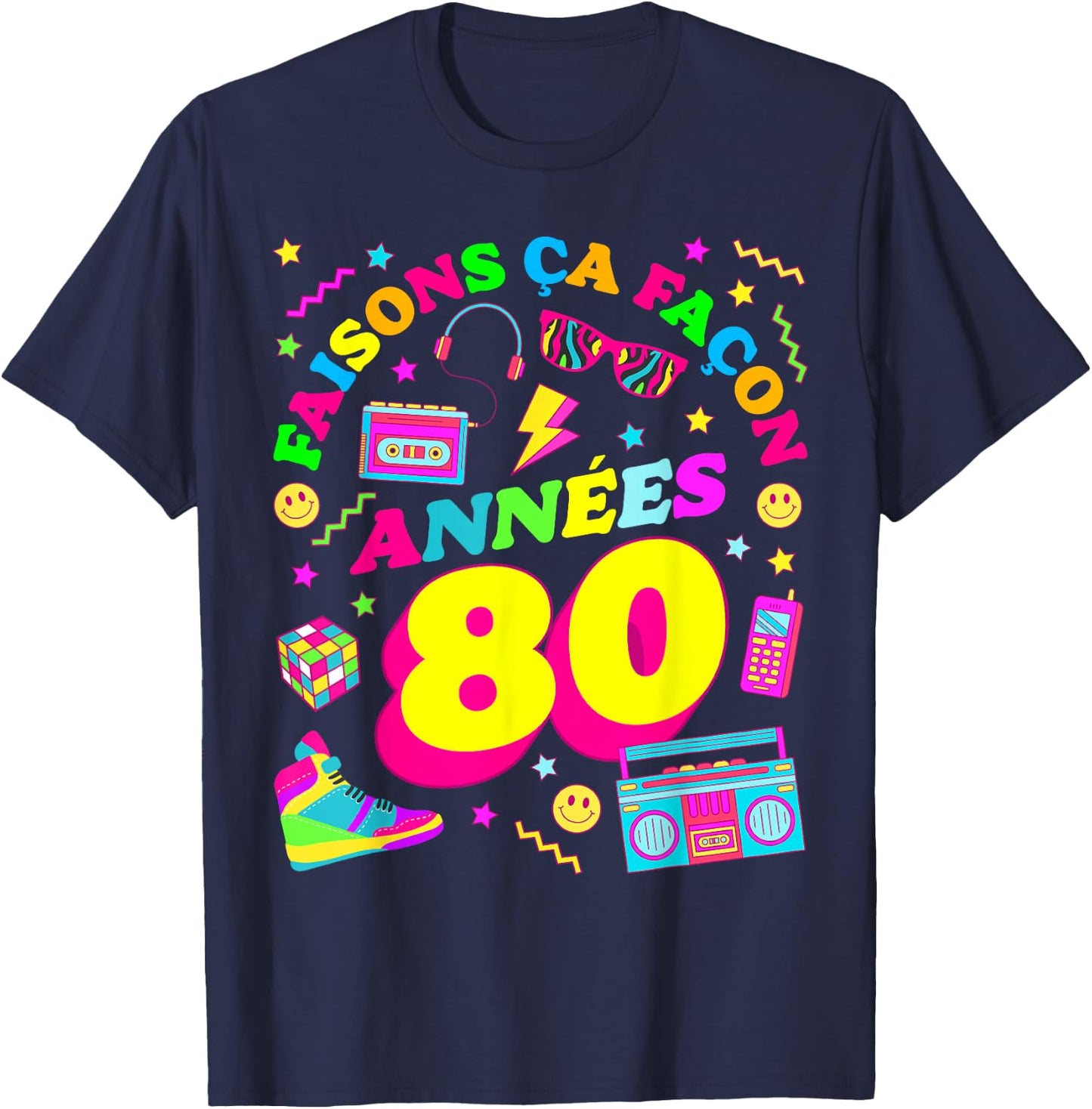 Party 80s Birthday Party 80s Retro Style , Black, S T-Shirt - T-Shirt | Navy
