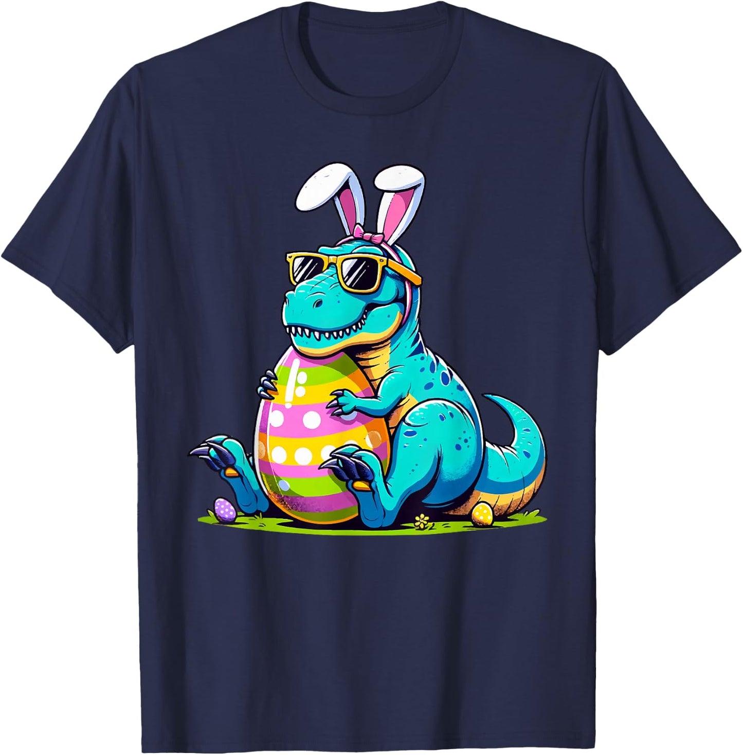 Dinosaur Easter Bunny Egg Happy Eastrawr T Rex Kids Boy Girl T-Shirt - T-Shirt | Navy