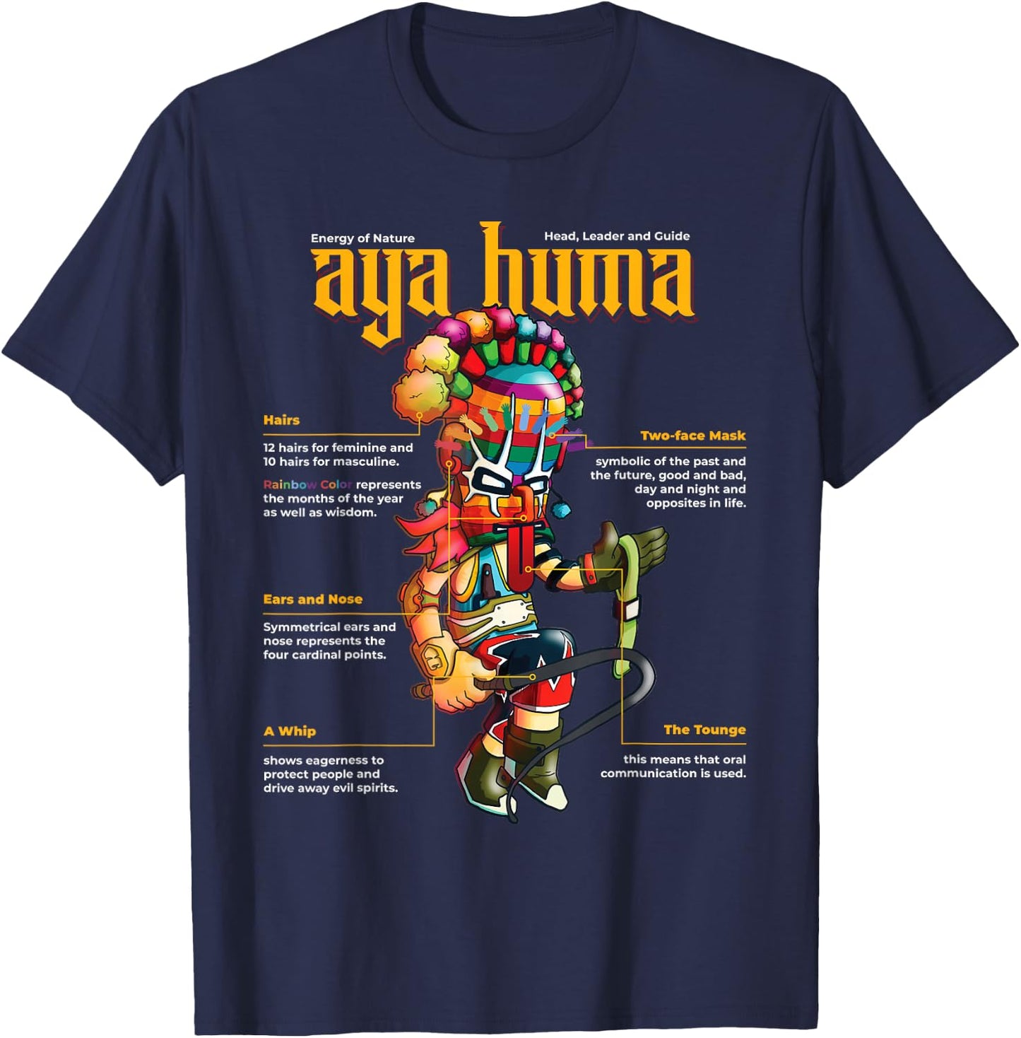 Festival Mask Spirit Head Aya Huma Energy of Nature Diablo T-Shirt - T-Shirt | Navy