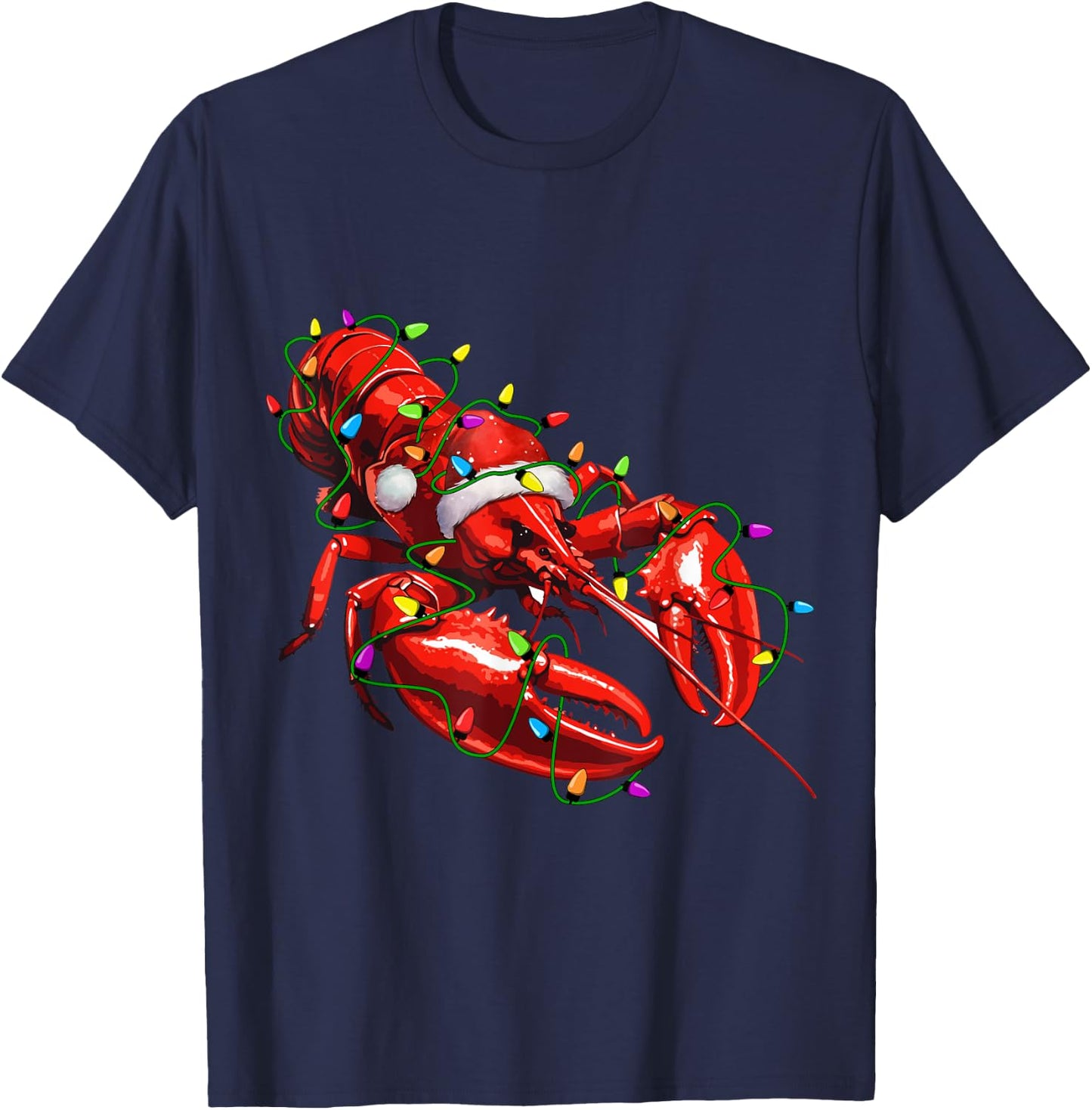 Lobster Santa Christmas Tree Lighting Xmas Funny T-Shirt - T-Shirt | Navy