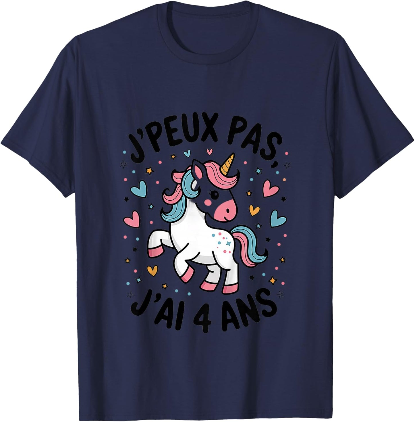 Enfant J'peux Pas J'ai 4 ans Unicorn Top Girl , white, 2 T-Shirt - T-Shirt | Navy