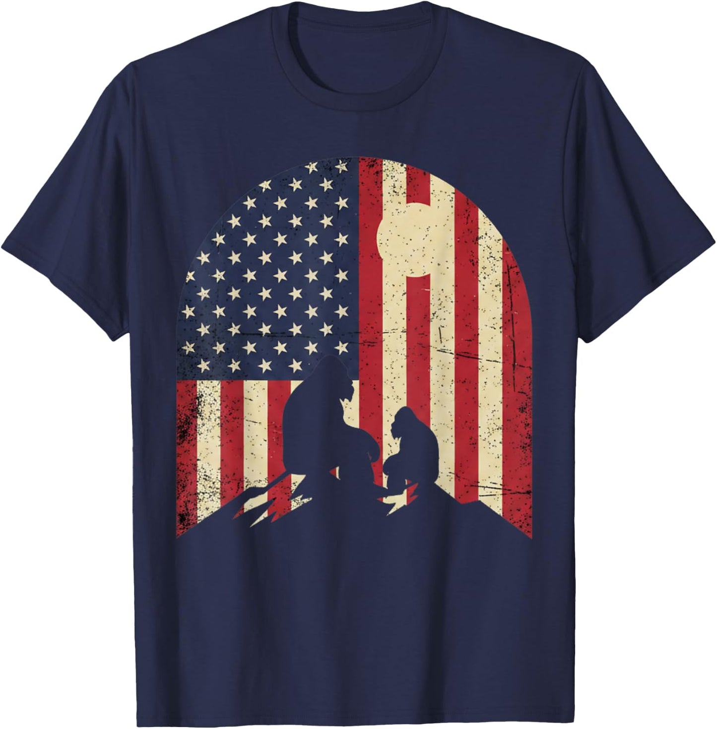 American Flag Bigfoot Dad Fathers Day Sasquatch Fathers Day T-Shirt - T-Shirt | Navy