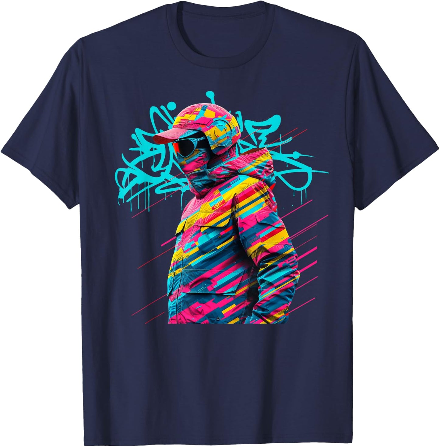 Vibrant Urban Street Art Graffiti Style Design T-Shirt - T-Shirt | Navy