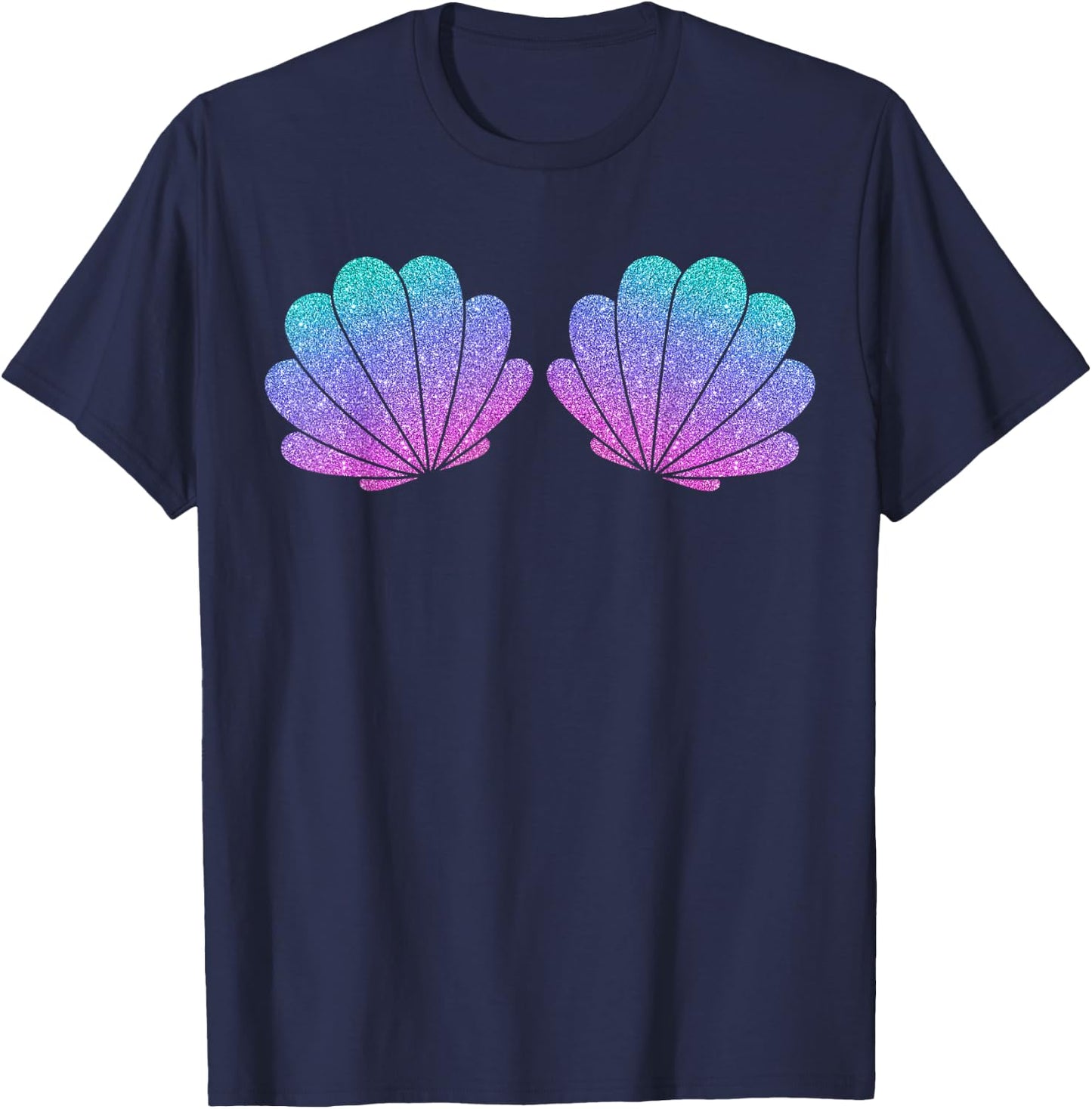 Shell Bra Mermaid Birthday Beach Party Halloween Costume , black T-Shirt - T-Shirt | Navy