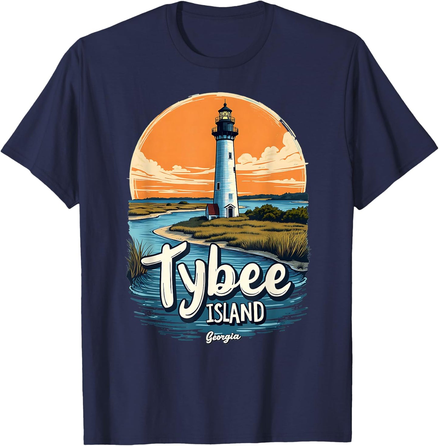 Coastal Waters Tybee Island Georgia Lighthouse T-Shirt - T-Shirt | Navy