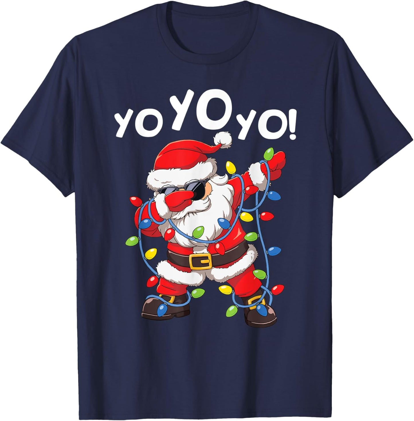 Dabbing Santa In Hat Garland Yo Yo Yo Funny Christmas T-Shirt - T-Shirt | Navy