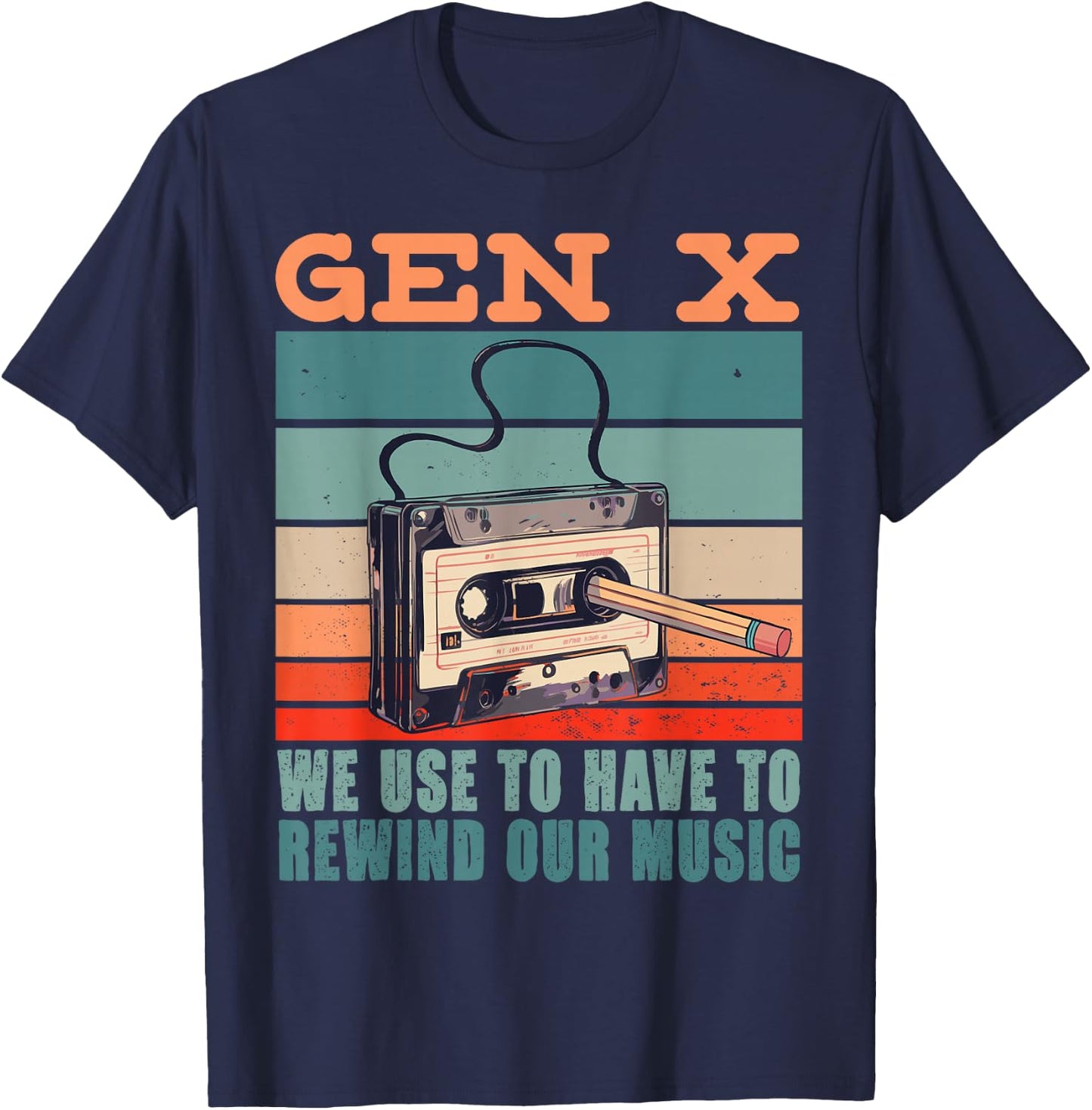 Gen X Cassette Tape Pencil Retro Music T-Shirt - T-Shirt | Navy