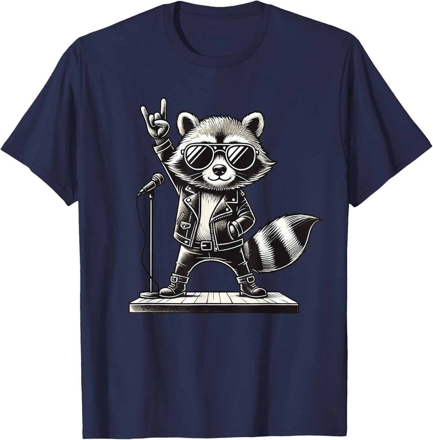 Rock Music & Rocker, Rock Hand, Kids & Boys, Funny Raccoon , Black, S T-Shirt - T-Shirt | Navy