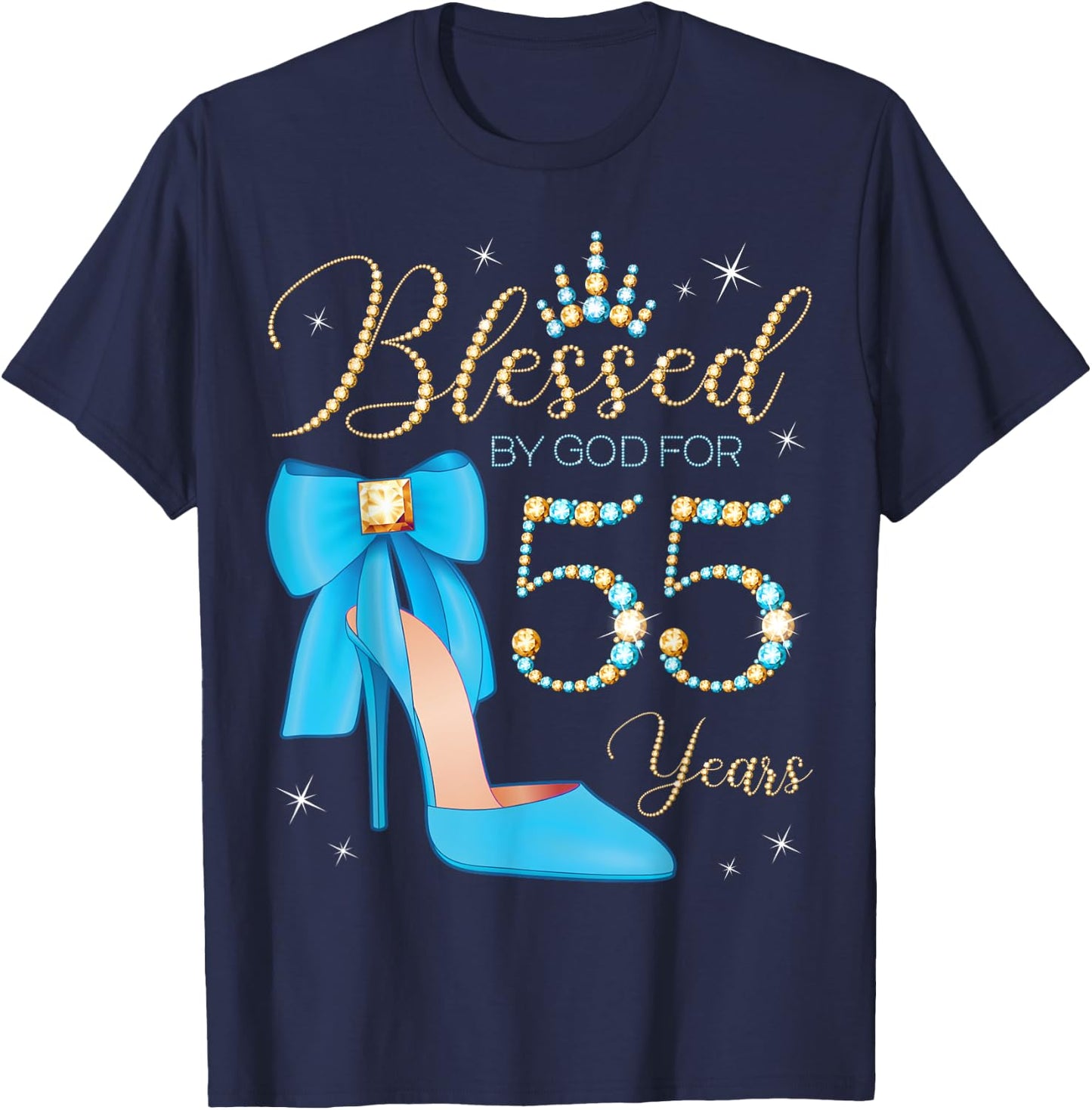 Blessed By God For 55 Years Old 55th Birthday Party Queen T-Shirt - T-Shirt | Navy