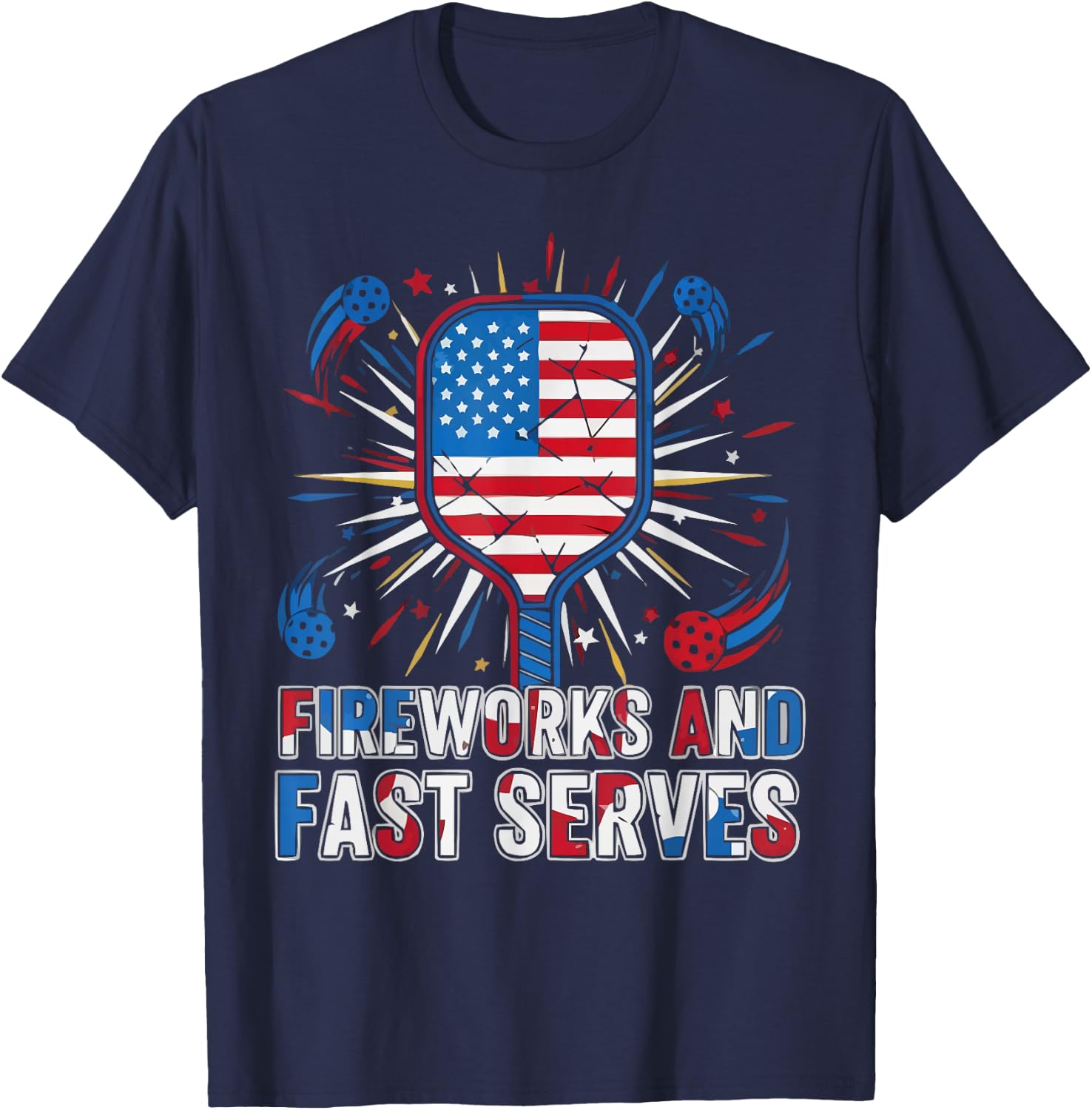 American Pickleball Player 4th of July Flag USA Paddle Sport T-Shirt - T-Shirt | Navy