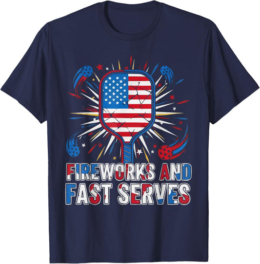 American Pickleball Player 4th of July Flag USA Paddle Sport T-Shirt - T-Shirt | Navy