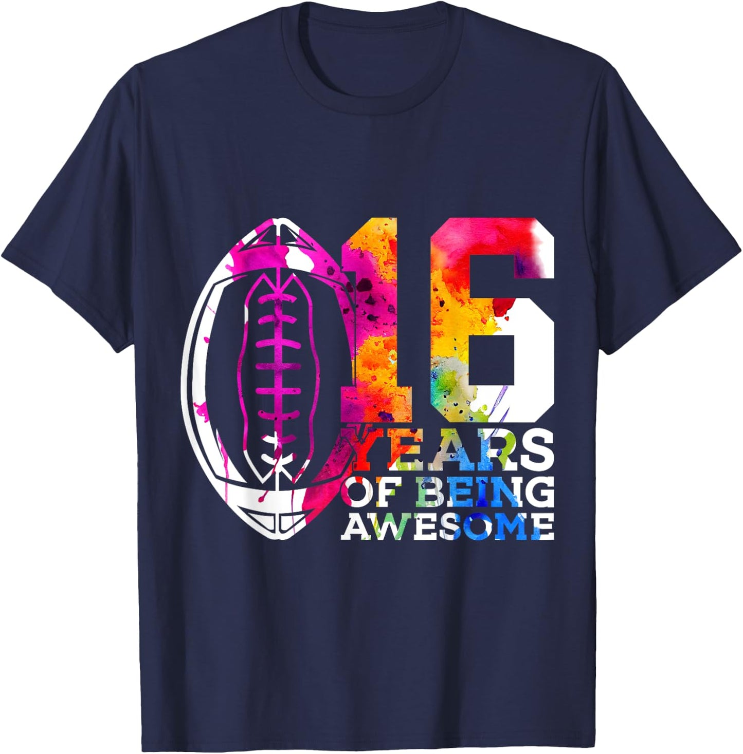 16 Years of Being Awesome Football 16th Birthday T-Shirt - T-Shirt | Navy