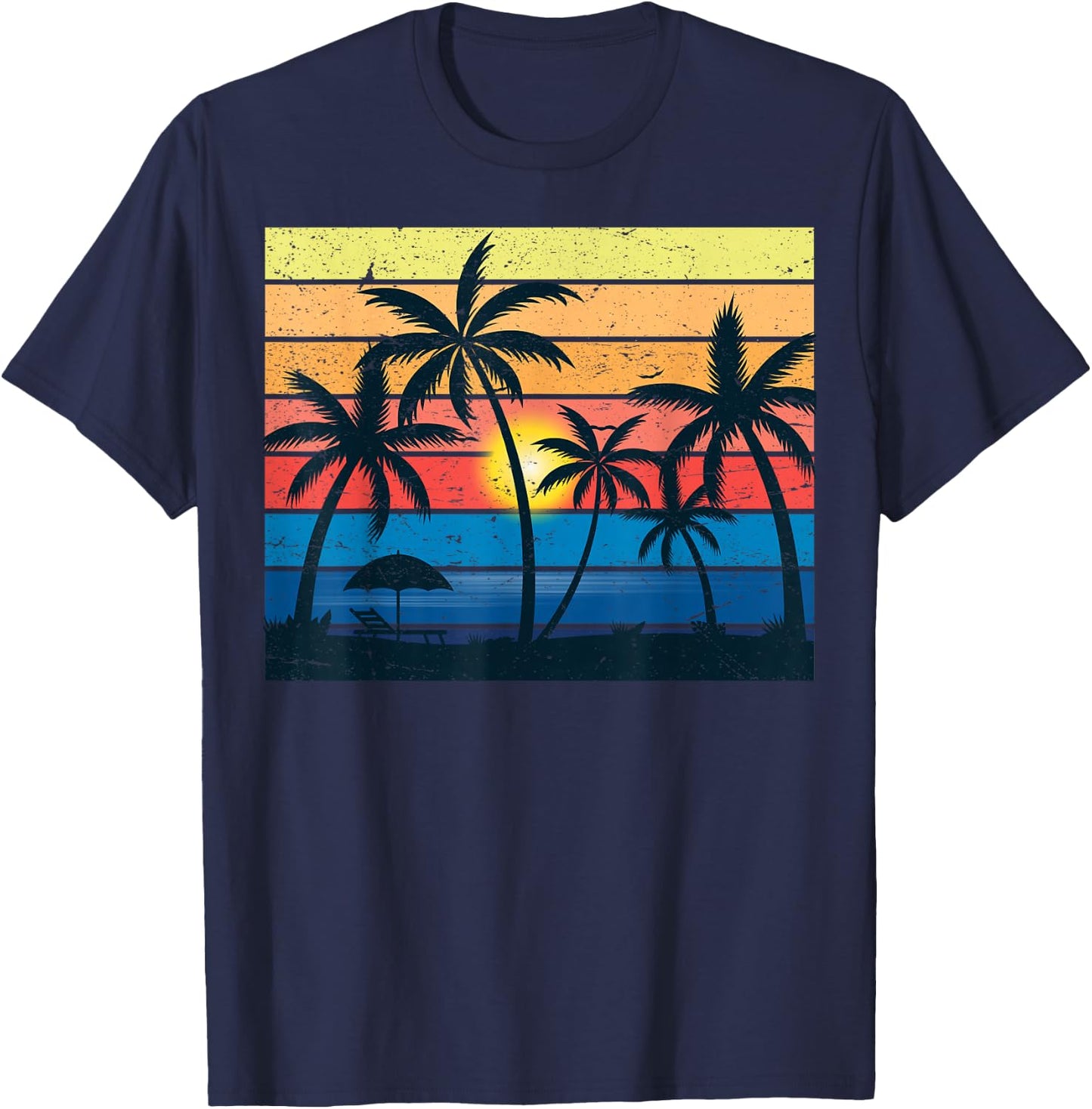 Palm Tree Retro Vintage Sunset Tropical Beach Dress Summer T-Shirt - T-Shirt | Navy