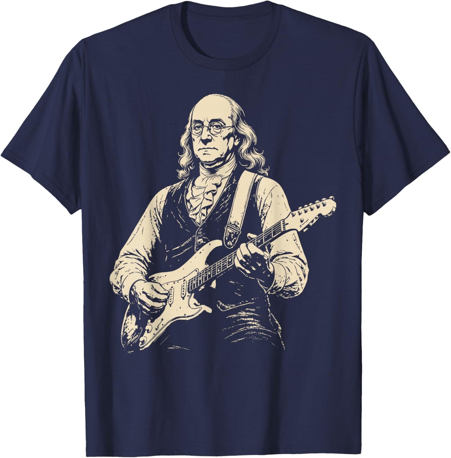 250 Years Ben Franklin Playing Guitar 4th of July 1776 2026 T-Shirt - T-Shirt | Navy