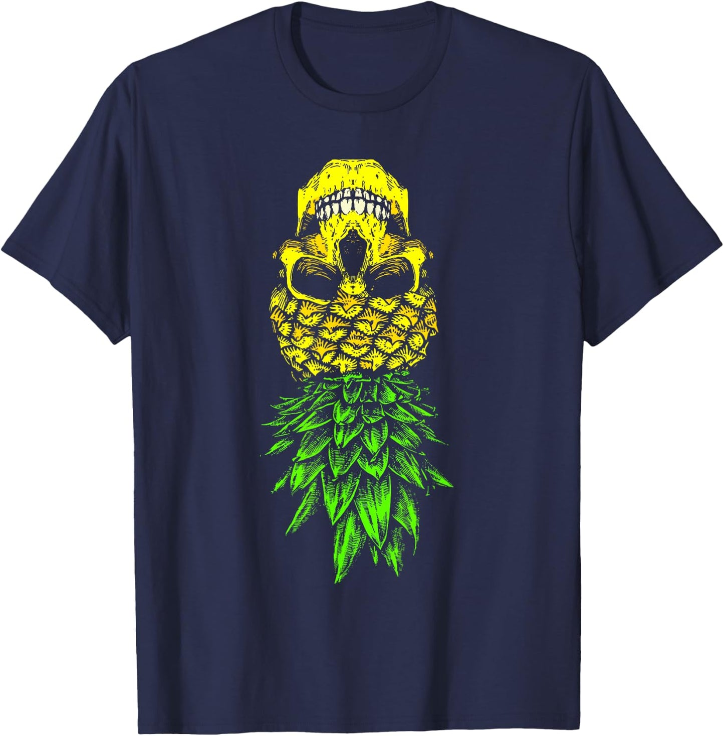 Retro Upside Down Pineapple Skull Swingers Adult Party T-Shirt - T-Shirt | Navy