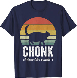 Vintage Retro Sunset Funny Fat Cats Cat Meme Chonk Cat Men Women Girls Kids T-Shirt - T-Shirt | Navy