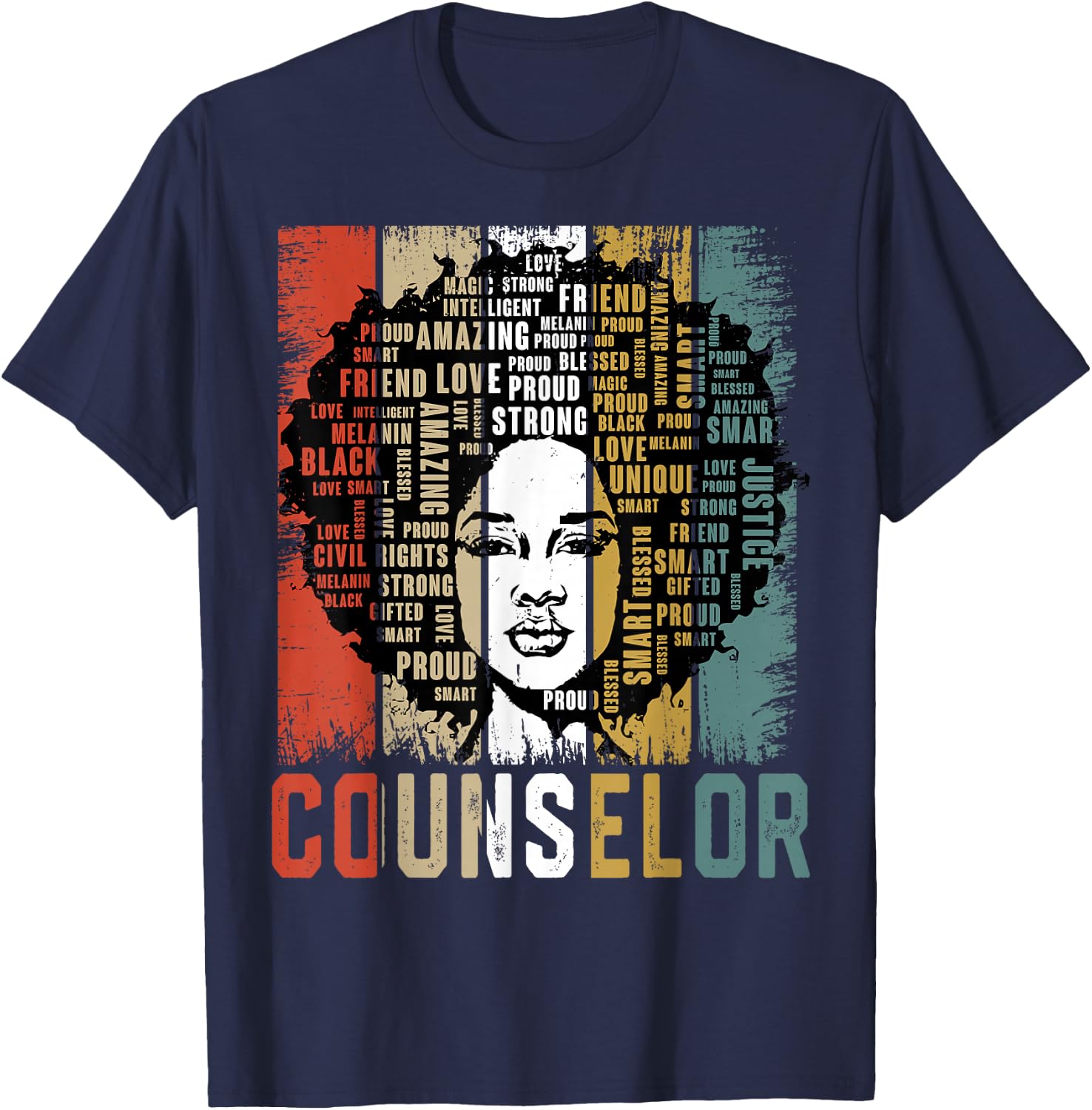 Counselor Afro African American Women Black History Month T-Shirt - T-Shirt | Navy