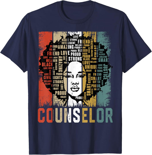Counselor Afro African American Women Black History Month T-Shirt - T-Shirt | Navy