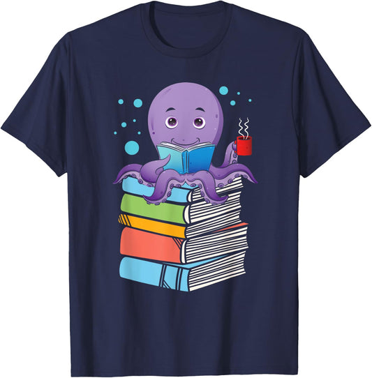 Octopus Lover Book Reader - Bookworm Librarian Sea Animal T-Shirt - T-Shirt | Navy