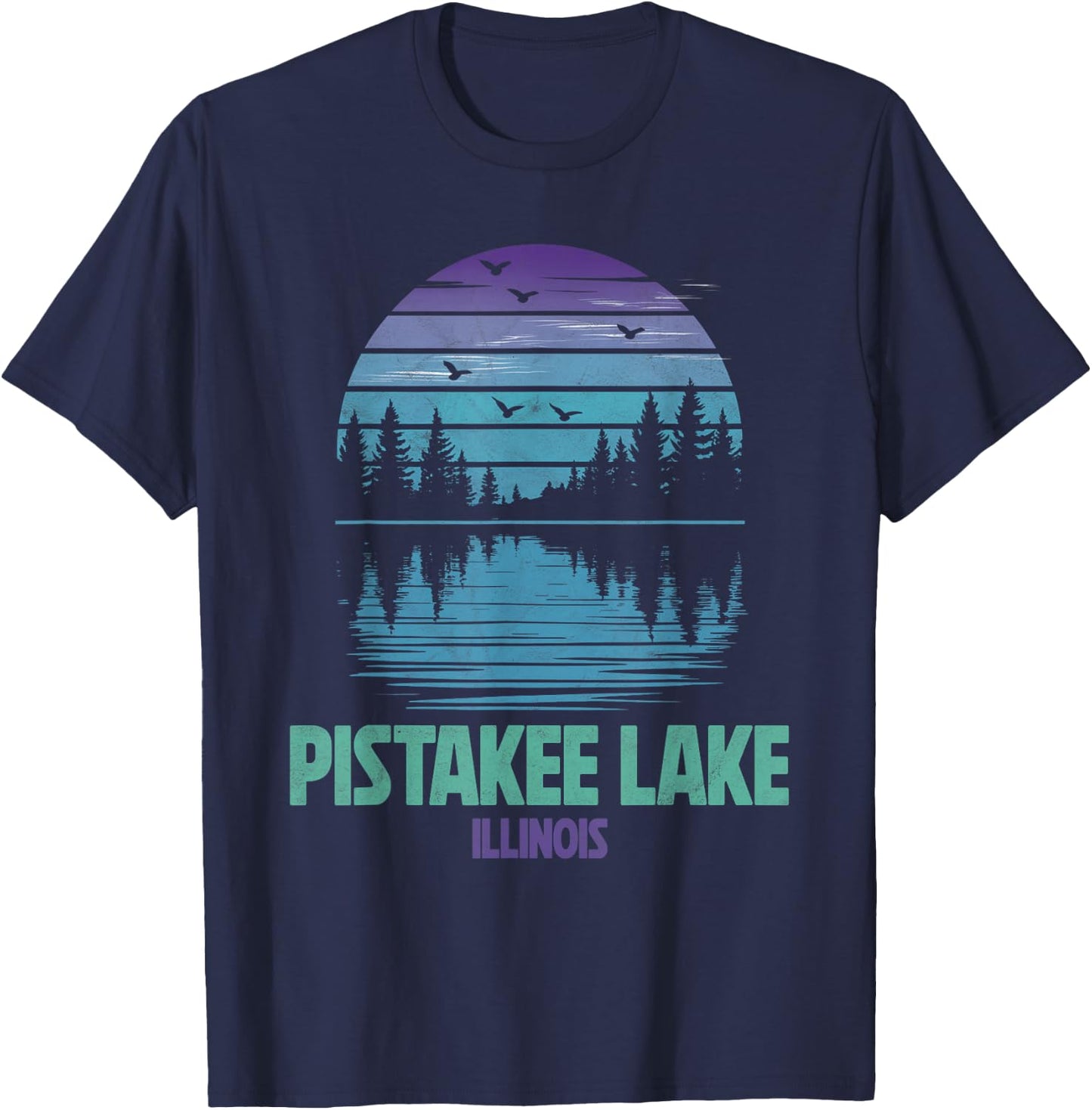 Pistakee Lake Illinois Outdoors Vintage T-Shirt - T-Shirt | Navy