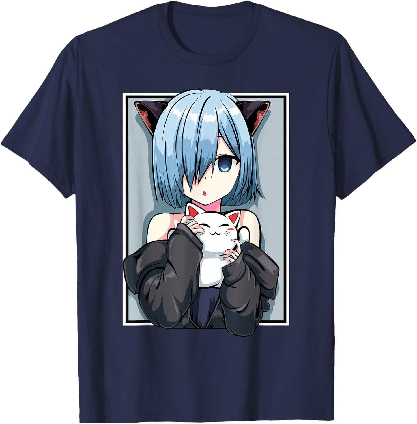 Anime Girl Neko Catgirl Pastel Kawaii Cat Manga Japan Lover T-Shirt - T-Shirt | Navy