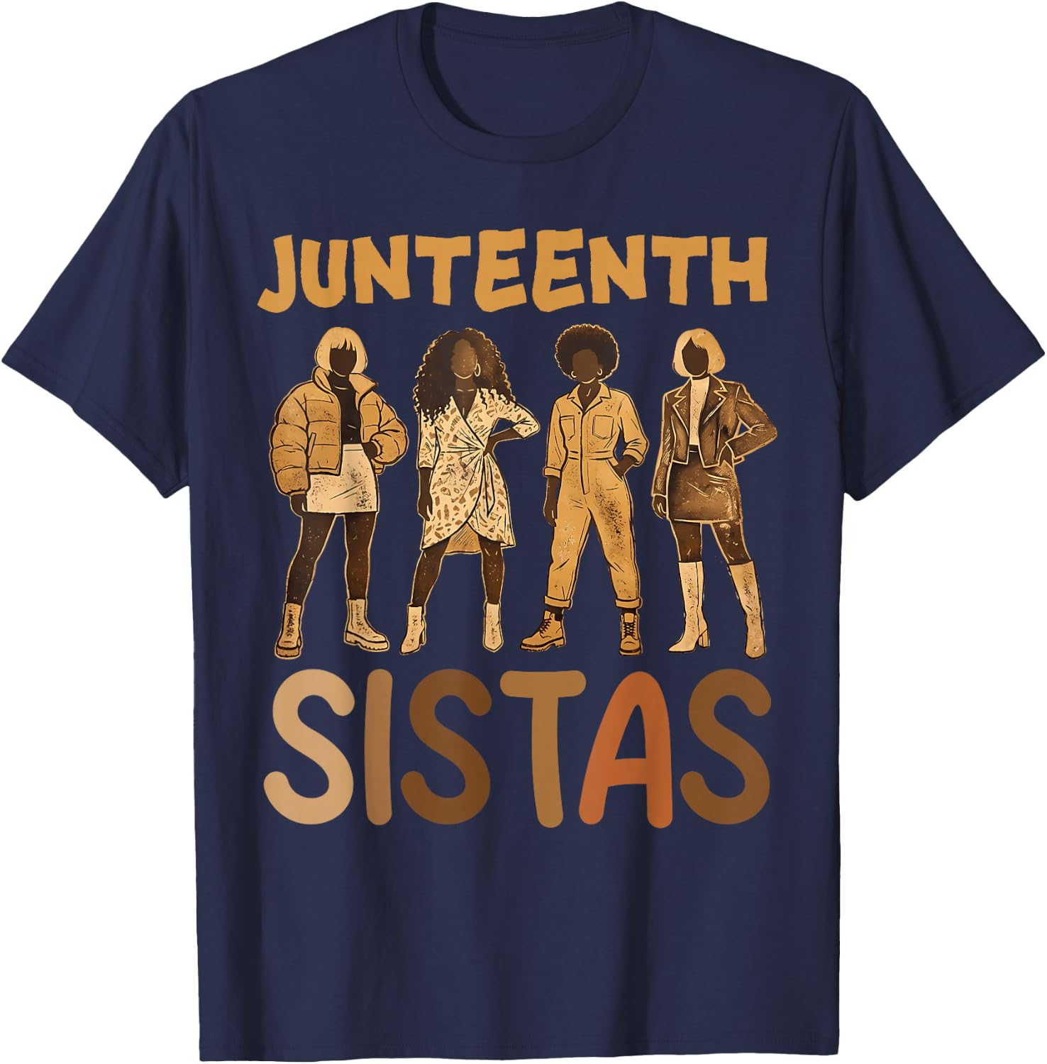 Juneteenth Melanin Queens Afro African American Black Women T-Shirt - T-Shirt | Navy