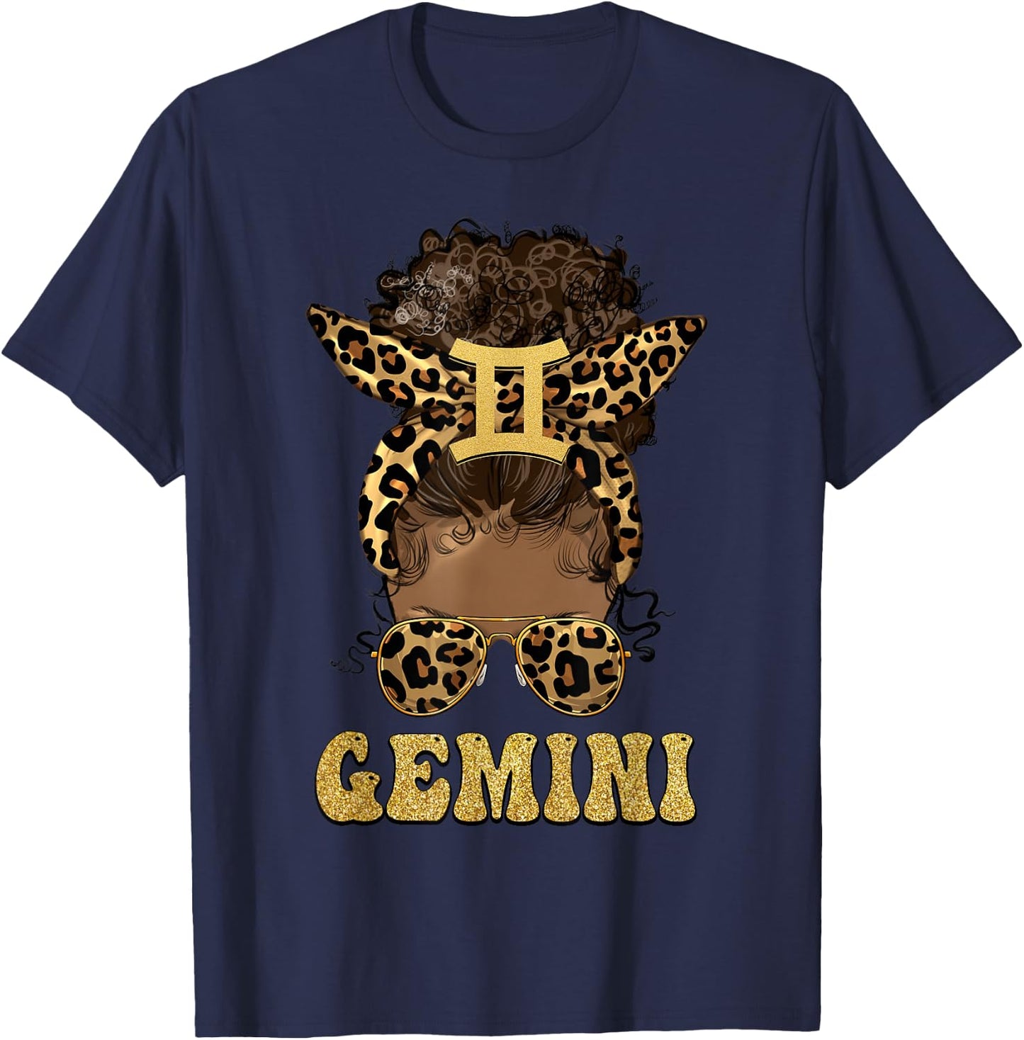 Gemini Girl Afro Messy Bun African American Women T-Shirt - T-Shirt | Navy