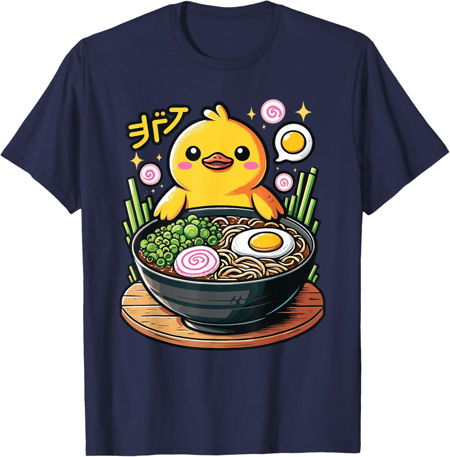 Kawaii Cute Duck Eating Ramen Noodles T-Shirt - T-Shirt | Navy