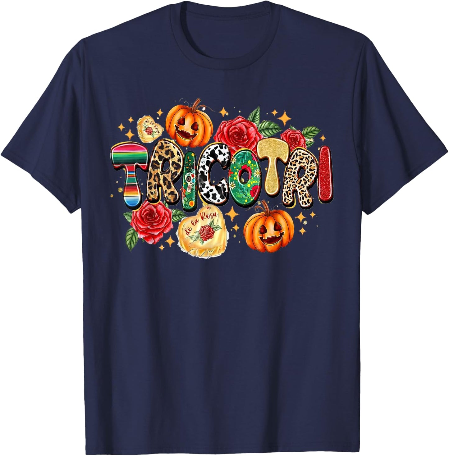 Tricotri With Candies, Happy Halloween, Spooky Vibes T-Shirt - T-Shirt | Navy