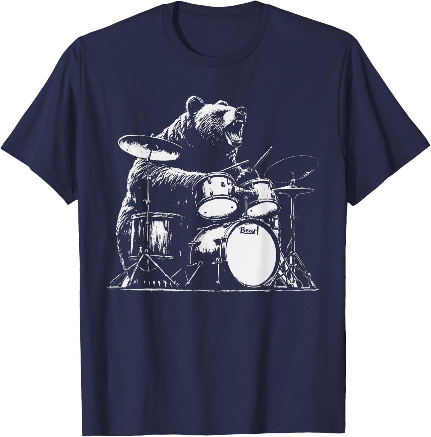 Rock Bear Playing Drums - Funny Drum Bear Music T-Shirt - T-Shirt | Navy