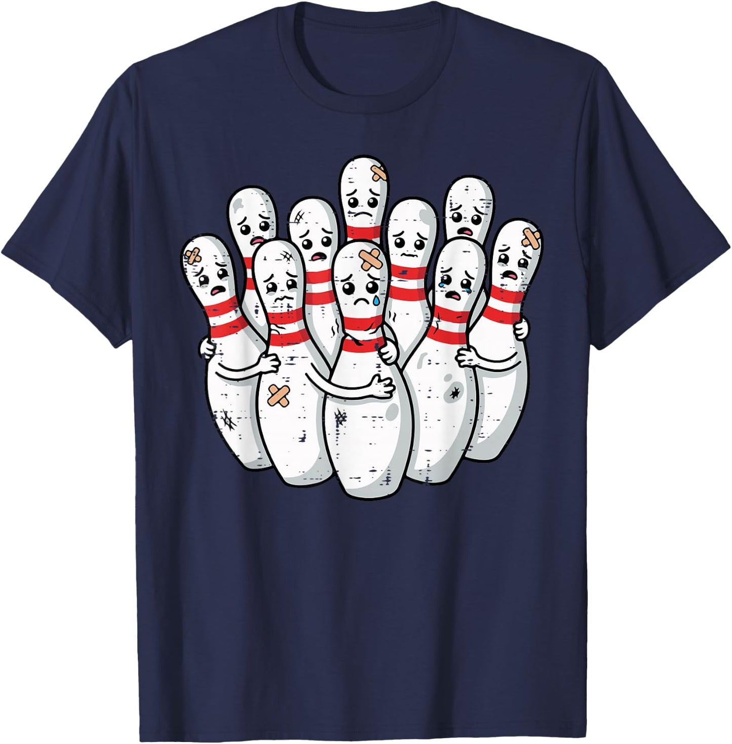 Scared Bowling Pins Faces Funny Meme Bowler Men Women Kids T-Shirt - T-Shirt | Navy