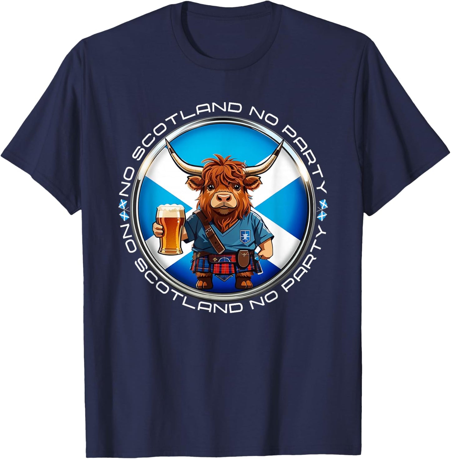 No Scotland No Party Scottish Pride Scotland Highland Cow T-Shirt - T-Shirt | Navy