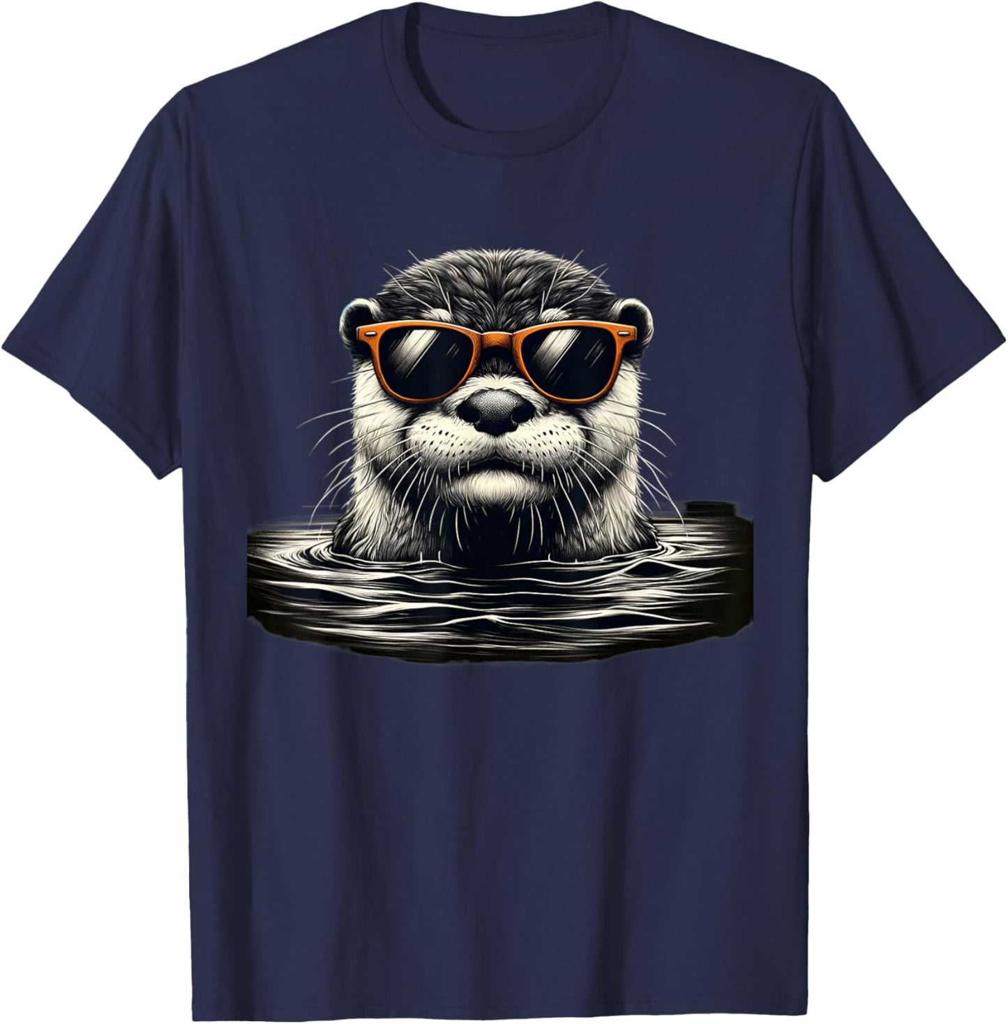 Otter with Sunglasses looking out of water T-Shirt - T-Shirt | Navy