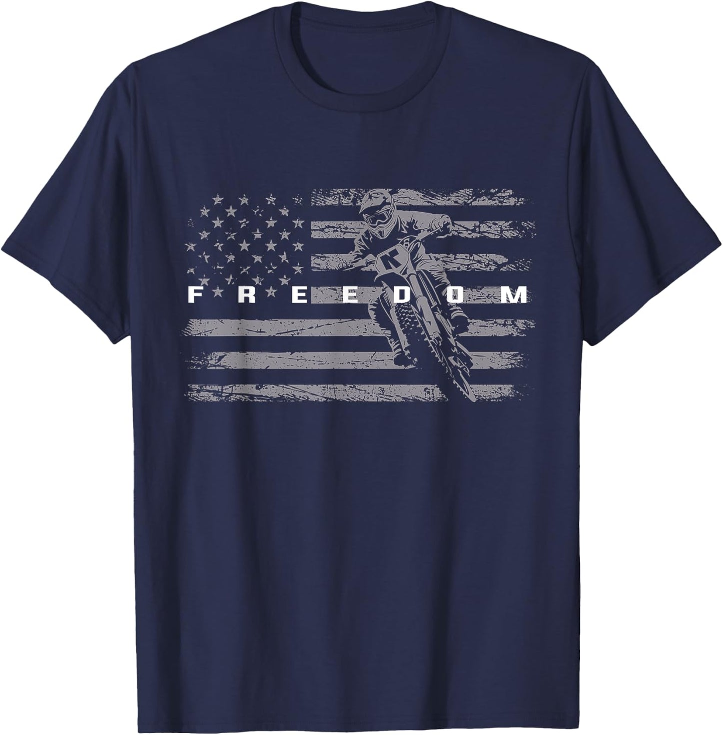 Motocross Freedom Dirt Bike American Flag Design 4th of July T-Shirt - T-Shirt | Navy
