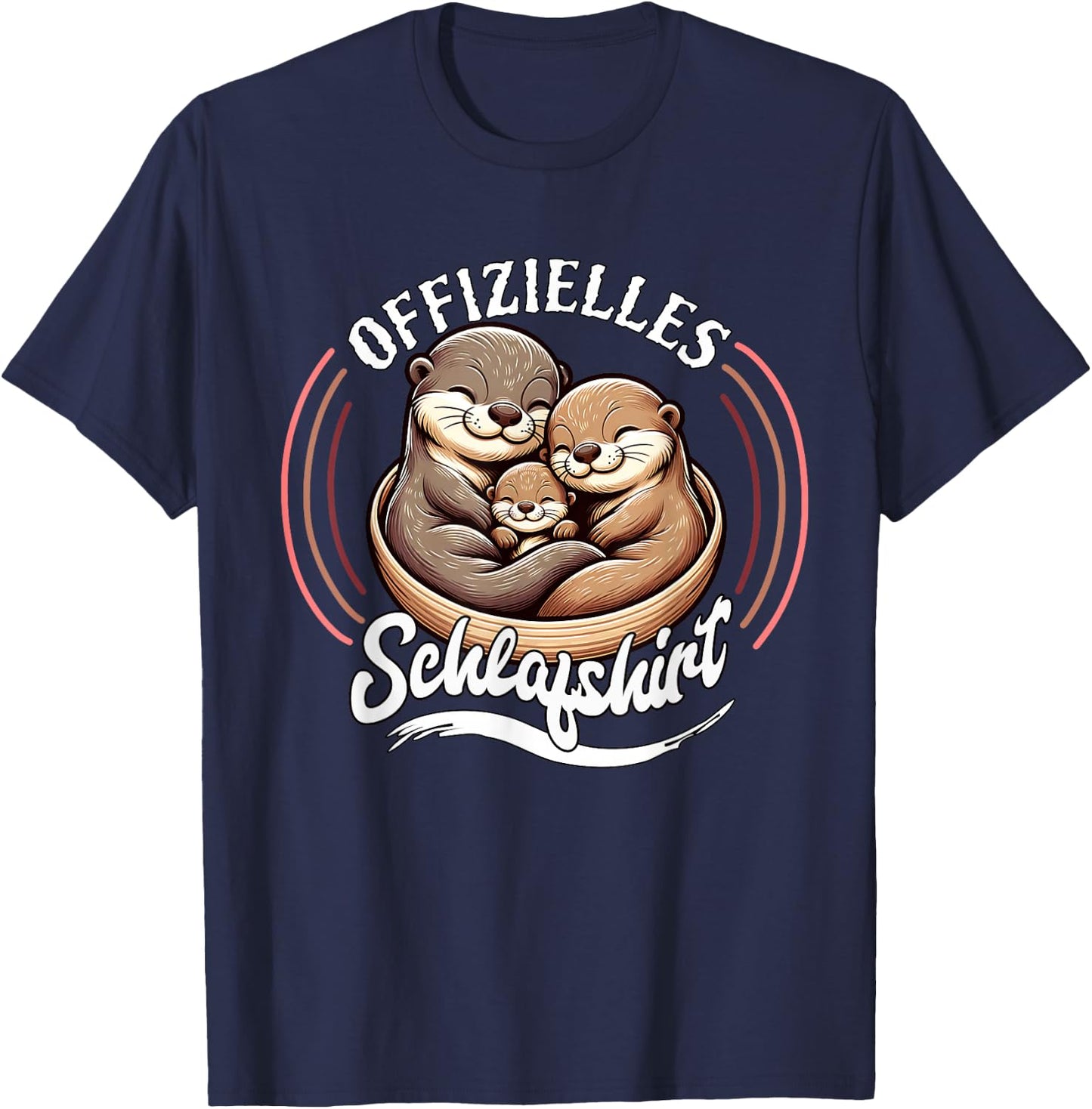 Official Sleep Shirt Otter Family with Child Men's Women's , black T-Shirt - T-Shirt | Navy