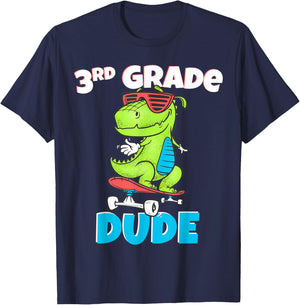 Kids 3rd Grade Dude Shirt Back To School Dinosaur T-Shirt - T-Shirt | Navy