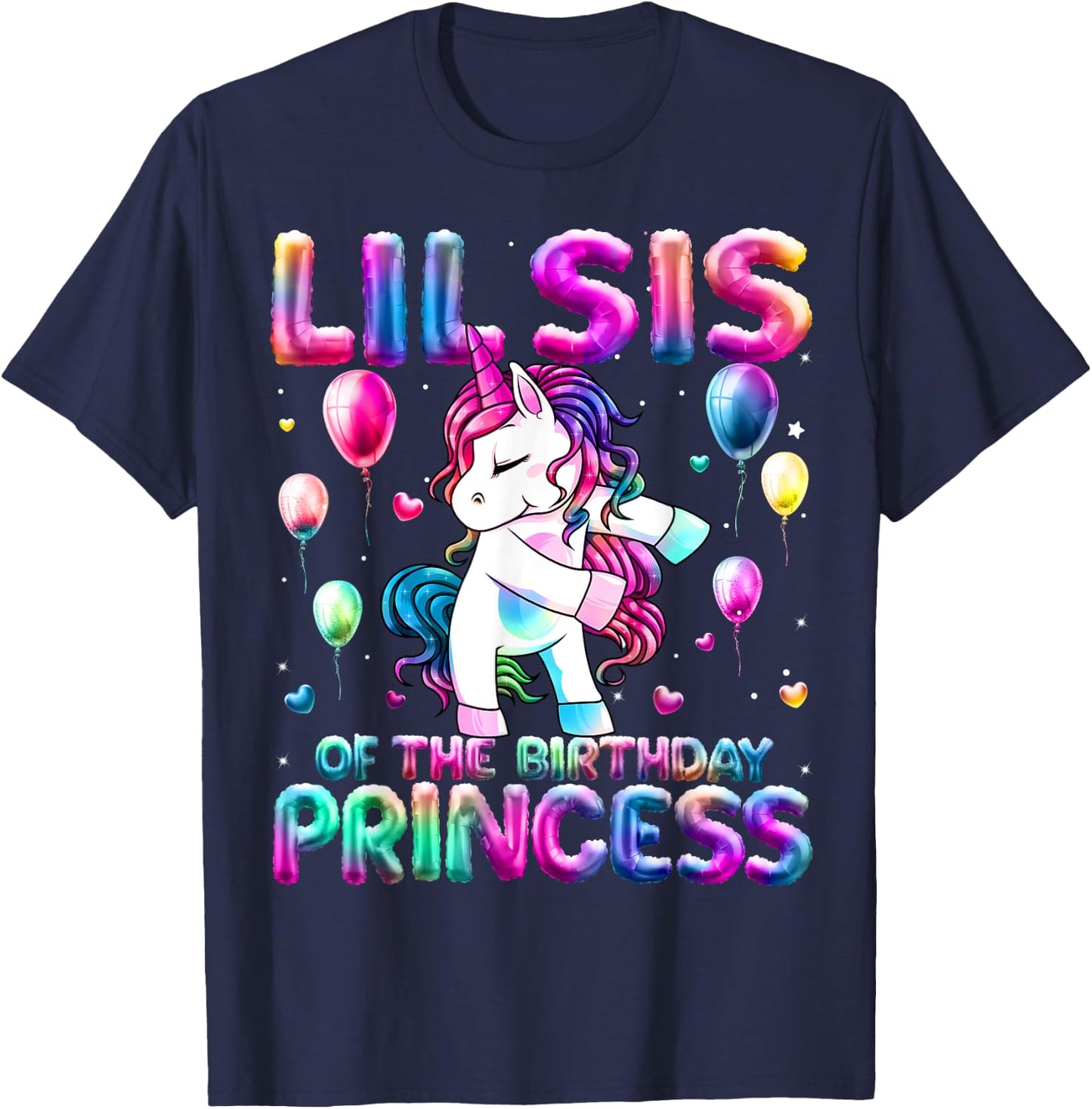 Sister of the Birthday Princess Girl Flossing Unicorn Sister T-Shirt - T-Shirt | Navy