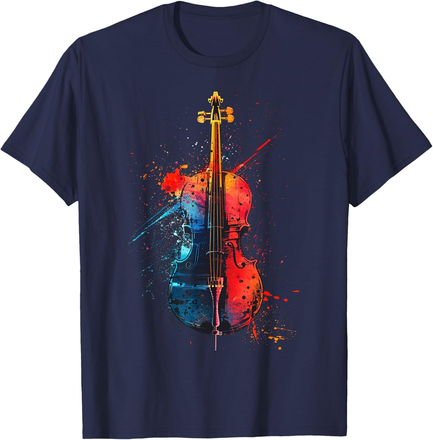 Cello Instrument on Colourful Painted Cello , black T-Shirt - T-Shirt | Navy
